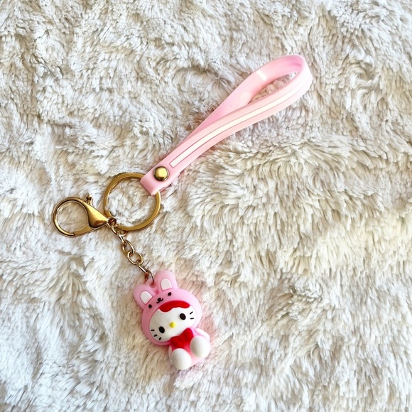 Sanrio Hello Kitty Pink In A Bunny a costume  Keychain Bag Accessory Wristlet - Picture 1 of 2